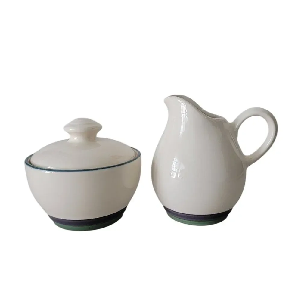 Pfaltzgraff Ocean Breeze Sugar Bowl with Lid and Creamer Pitcher Set Blue Teal
